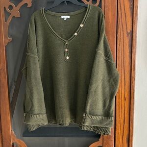 White Birch Forest Green V-Neck Sweater